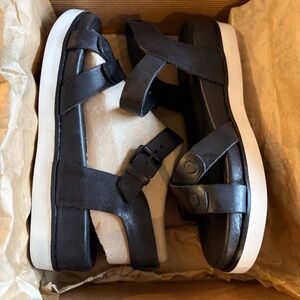 Bussola Poppy Black Leather Comfort Platform Sandals EU 37
